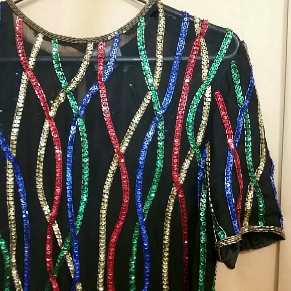 Vintage Tops - Vintage sequin abstract sheer top size large(?)